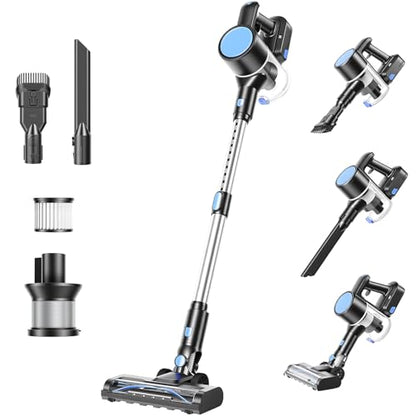 OLIXIS Cordless Vacuum Cleaner, Rechargeable Upright Cleaner with Flexible Steering, Extendable Wand, LED Headlight, 3 Brushes & Wall Mount, Handheld Vacuum for Hardwood Floor Home Cleaning