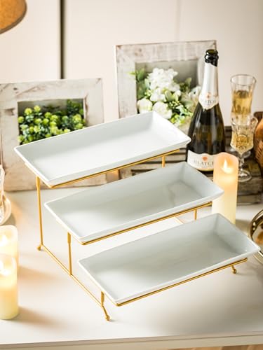 3 Tier Serving Tray for Party, Tiered Serving Plat... (Gold Stand | Ceramic)