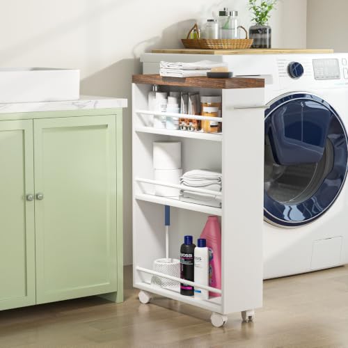 Tribesigns Slim Storage Cart, Rolling Narrow Kitchen Cart on Wheels for Small Place, 4-Tier Slide Out Slim Utility Cart Skinny Laundry Cart with Handle for Kitchen, Bathroom, Laundry