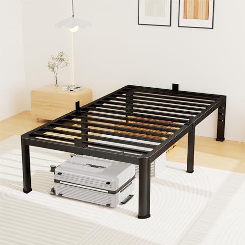Superay 14 Inch Twin Metal Bed Frame with Rounded Leg, Mattress Stopper | Easy Assembly, 3500 lbs Heavy Duty Support, headboard holes, Under Bed Storage Space, No Box Spring Needed, Noise Free, Black