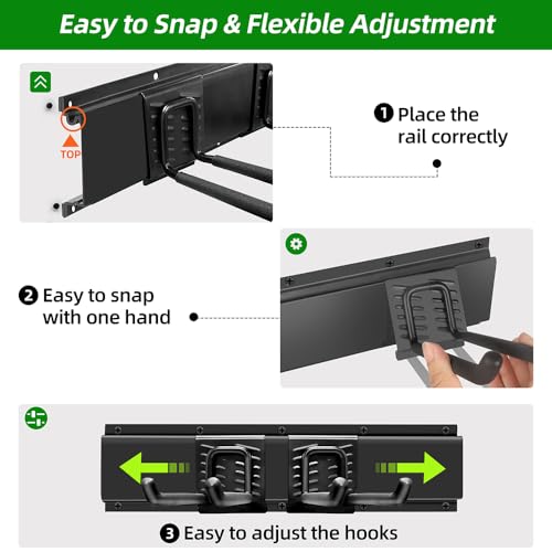 PIYILO Garage Wall Organizer, 48 inches Adjustable Garden Tool Organizer | Heavy-duty Alloy Steel, 360 LBS Load, Wear & Tear Resistant, Soft Anti-Scratch Hook Sleeves, For Lawn, Yard & Shed Storage