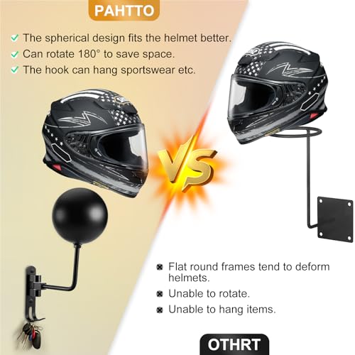 Motorcycle Helmet Holder (2 Pack) Wall Mount for Football /Bicycle Helmet | Helmet Hanger 180° Rotation Helmet Rack with Double Hook for Helmet, Hat, Cap, Sportswear, Motorcycle Accessories