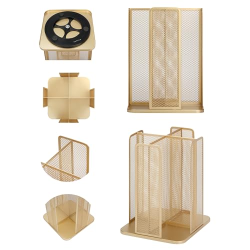 Annova Paper/Plastic Cup and Lid Holder Plastic Storage Organizer, 360°Rotating Coffee Mup Dispenser with 4 Compartments, Multifunctional Storage Rack for Home, Office, Bar, Coffee Shop (Gold)