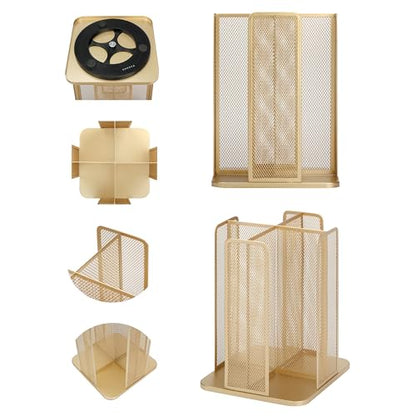 Annova Paper/Plastic Cup and Lid Holder Plastic Storage Organizer, 360°Rotating Coffee Mup Dispenser with 4 Compartments, Multifunctional Storage Rack for Home, Office, Bar, Coffee Shop (Gold)