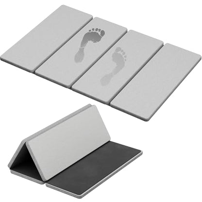 Summer&Kiss Foldable Stone Bath Mats for Bathroom, Non-Slip Diatomaceous Earth Mat, Super Absorbent & Quick Drying, Dish Drying Mats for Kitchen Counter, Easy to Clean & Store,23.5" x 15.4",Light Gray