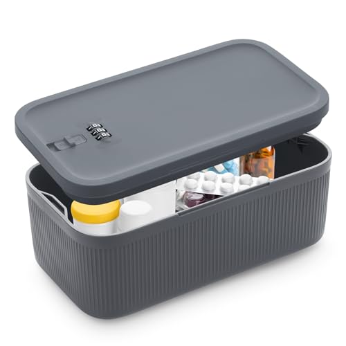 Lockable Storage Box, Small Lock Box with Combination Code for Phone/Medicine Safe/Food Home/Refrigerator/Office/Personal Items/Travel/Gift,9.25 x 5.04 x 3.62’’