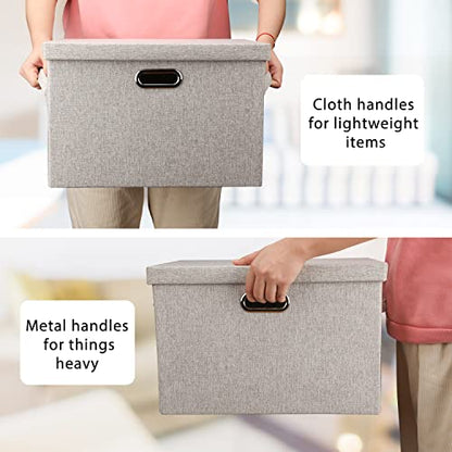 Large Quart Collapsible Stackable Storage Bins wit... (Beige)