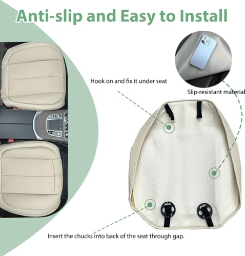 2 Pack Leather Front Car Seat Cover Bottom Only, Anti-slip Padded Seat Cushion, Full Wrap Seat Protector with Storage Function Universal Fit for Most Cars, SUV, Pick-up Trucks (Light Beige)