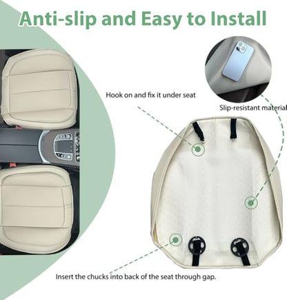 2 Pack Leather Front Car Seat Cover Bottom Only, Anti-slip Padded Seat Cushion, Full Wrap Seat Protector with Storage Function Universal Fit for Most Cars, SUV, Pick-up Trucks (Light Beige)