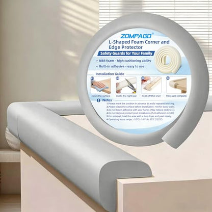 ZOMPAGO Foam Baby Edge Protector Strip Furniture Safety 1.8inx6.56FT（Grey） | Foam material, edge & corner protective,fit table wall bed frame,anti-collision,infant baby proofing,soft shock absorption