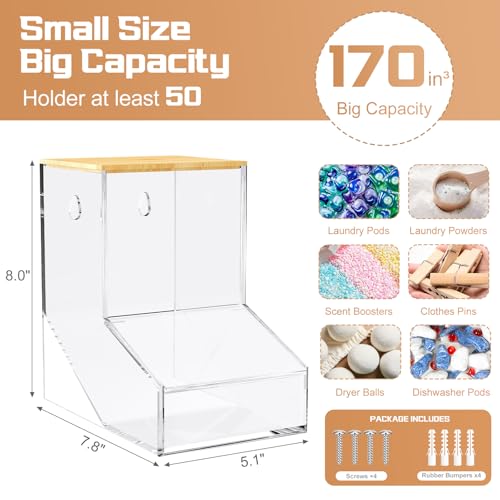 JYPS Laundry Box, Acrylic Dishwasher Pod Rack with 2 Lids | Powder Dispenser, Dry Ball, Beads, Soap Storage Box, For Room Table/Wall Mounted, Snack Candy Storage