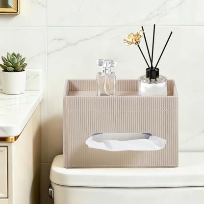 Rectangular Tissue Box Cover PU Leather Tissue Box Holder Rectangle | Magnetic Closure, Storage Tray, For All Full-Size Rectangular Tissue Box, For Bathroom NightStands Office Desk Decorative