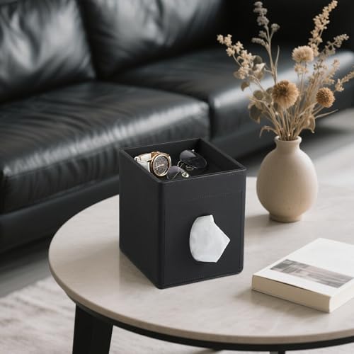 PU Leather Tissue Box Cover Square Tissue Box Holder Tissue Holder | Magnetic Closure, Storage Tray, For Bathroom Night Stands Office Desk Decorative Oganizer