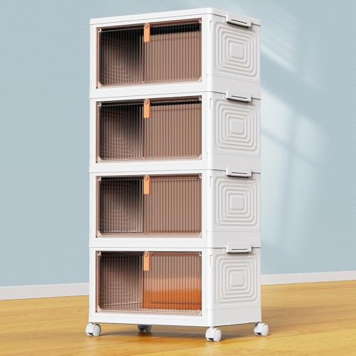 YFXCVSL 4 Tier Plastic Storage Bins with Lid 23QT, Stackable Storage Bins | Plastic Storage Bins with Wheels, Folding Storage Boxes, Organizers and Storage for Living Room,Office,Dorm