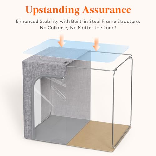 Lifewit Clothes Storage Bins with Metal Frame, Stackable Storage Box, Foldable Clothing Storage Bins with Lids, 40L Storage Bags Fabric Box Organizer with Clear Window＆ Zippers＆ Sturdy Handles 4 Pack