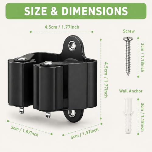 3-H Broom Holder Wall Mount 12 Pack, Heavy Duty Stainless Steel Mop and Broom Organizer Clips, Strong Grip Wall Mount Holders for Garage, Garden, Laundry Room & Utility Closet, Black