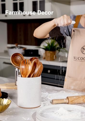 Nucookery Ceramic Kitchen Utensil Holder for Countertop Organizer 6.4" Sand | cooking utensil crock for kitchen counter, sturdy non-slip base,easy to clean,vintage farmhouse kitchen decor, Christmas Gift