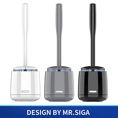 MR.SIGA Toilet Bowl Brush and Holder, Sturdy Long Handle, White, 1 Pack | Automatic lid design, upgraded ventilation, replaceable toilet brush head dries quickly