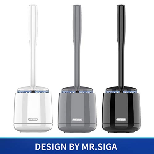 MR.SIGA Toilet Bowl Brush and Holder, Sturdy Long Handle, White, 2 Pack | Automatic Lid Design, toilet brush and holder set with replaceable toilet head, toilet bowl cleaner brush, toilet scrubber