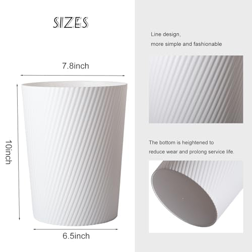 Small Trash Can Wastebasket Garbage Can Container Bins for Bathrooms, Laundry Room, Kitchens, Offices, Kids Rooms, Dorms (White) | Open-Top Plastic Sturdy Trash Bin for Bathroom, Kitchen, Laundry, Office, Kids Room, Dorm, Easy to Clean