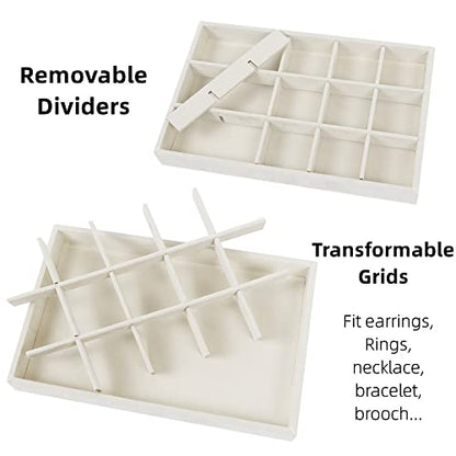 Set of 4 Stackable Jewelry Trays Organizer, Velvet Earring Organizer, Jewelry Organizer Showcase Display Drawer Organizer Storage, Earring Holder Necklace Bracelet Ring Accessary Organizers (Beige)