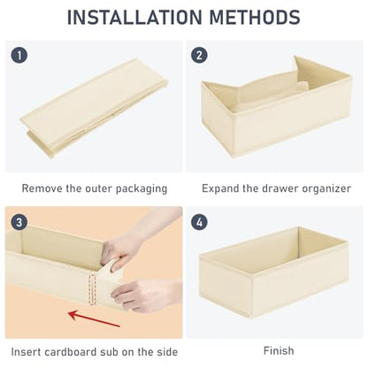 DIMJ Drawer Organizer Clothes - Underwear Organizer Small Sock Organizer Closet Organizers and Storage Box Dresser Drawer Dividers for Baby Clothes,Bra,Socks, Belt, Tie, Set of 6,Beige