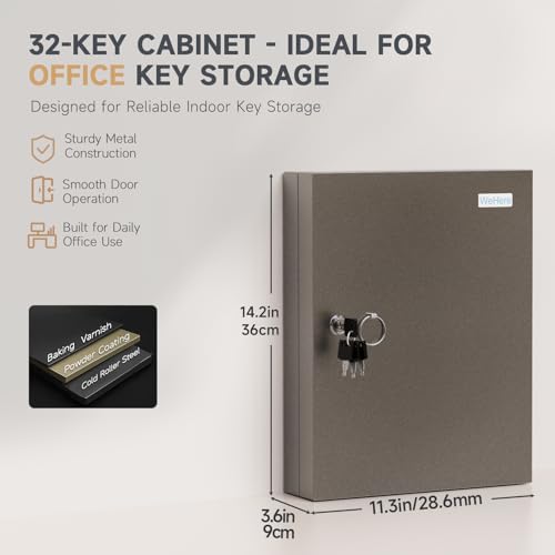 32-Keys Key Lock Box, Wall Mount Steel Key Organizer Cabinet with Key Tag | Security Key Holder Lockbox with Key Management App for Small Office, Key Storage for Home, Garage, Fleet & Valet