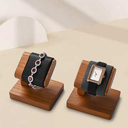 Solid Wood Single Watch Display Stand Wristwatch Holder Grey | with soft microfiber cushion, scratch-resistant protective design for home storage, retail display and watch photography