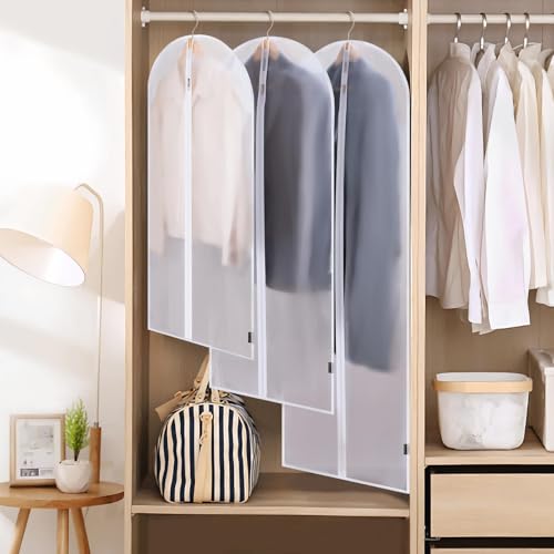 BALEINE 40'' Translucent Garment Bags, 6 Packs PEVA Dress Bag for Closet Clothes Dresses Suit Coats Storage (White, 6PK)