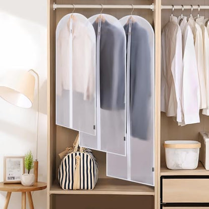 BALEINE 40'' Translucent Garment Bags, 6 Packs PEVA Dress Bag for Closet Clothes Dresses Suit Coats Storage (White, 6PK)