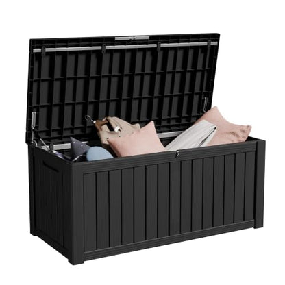 120 Gallon Outdoor Storage Box, Waterproof Resin Deck Box for Indoor & Outdoor Use, Lockable Storage Bench with Piston Hinge, Storage Bin for Patio Cushions, Garden Tools, Package Delivery