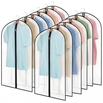 12 Pack Peva Garment Bags 24 x 40 In, Translucent Clothes Covers | Waterproof, Dustproof Peva, Reusable, For Suits, Shirts, Coats, Home Or Travel Use