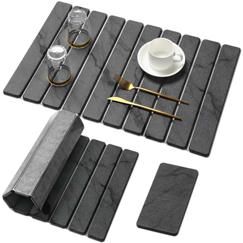 Large Stone Dish Drying Mat for Kitchen Counter, Quick Dry Stone Dishes/Bath Mats,Foldable Water Absorbing Diatomaceous Earth Drying Organizer Pad for Plate Rack Bottles Utensils(Dark Gray 24"×16")