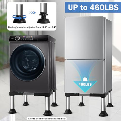 12.2" to 13.4" Height Mini Fridge Stand Adjustable Washer and Dryer Pedestals Stand with 4 Strong Feet Heavy Duty Laundry Pedestal for 16-24 Inch Appliance 460 Pounds Stand (Black)