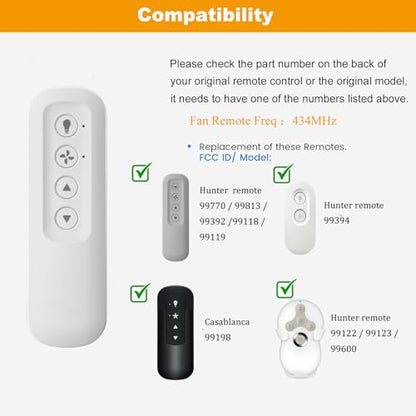 Ceiling Fan Remote Control Kit Replacement for Hunter 99770 | Universal 3-speed Fan Control Kit for Hunter Hampton Bay Harbor Breeze Ceiling Fans. Fits 99392/99813/99770/99122/99123/99198