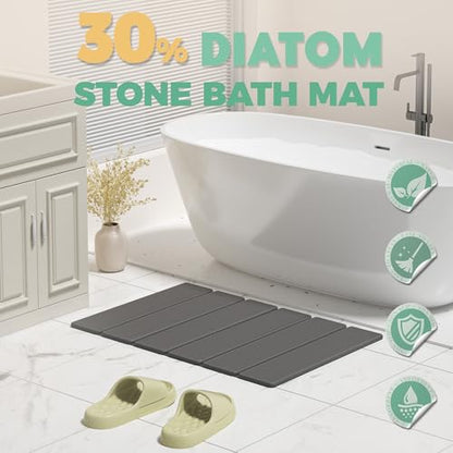 SYIPO Stone Bath Mat - Non-Slip Foldable Diatomite Bath Mat 23.6 x 15.3”, Super Absorbent & Quick Drying Bathroom Mat | Easy to Clean Shower Floor Mat, Dark Gray