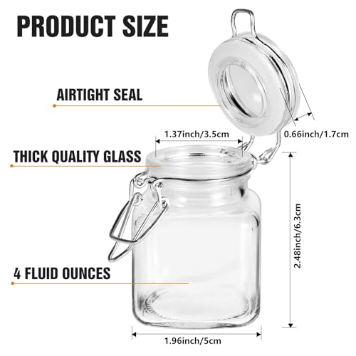 Spice Jars, 12 Pack 4oz Small Glass Jars with Airtight Hinged Lid, With 12 Spice Labels & Silicone Funnels, Airtight Glass Jars for Spices, Art Craft Storage (12 Pack)