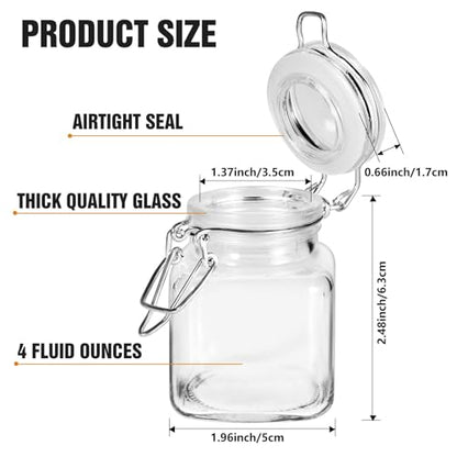 Spice Jars, 12 Pack 4oz Small Glass Jars with Airtight Hinged Lid, With 12 Spice Labels & Silicone Funnels, Airtight Glass Jars for Spices, Art Craft Storage (12 Pack)