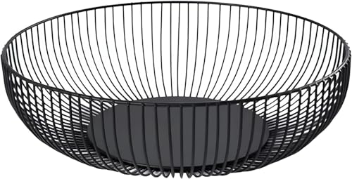 Fruit Bowl for Kitchen Counter, Black Wire Fruit Bowl, Metal Countertop Fruit Basket, 11 Inches Round Holder for Lemon, Banana, Candy, Snack in Office (Round C)
