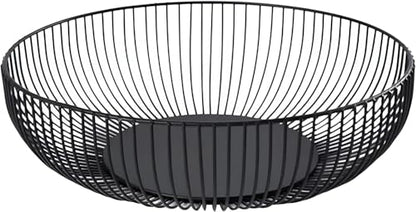 Fruit Bowl for Kitchen Counter, Black Wire Fruit Bowl, Metal Countertop Fruit Basket, 11 Inches Round Holder for Lemon, Banana, Candy, Snack in Office (Round C)