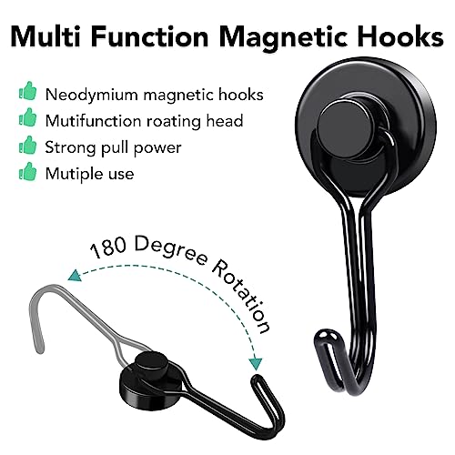 Magnetic Hooks 12 Pack 40Lbs Heavy Duty Neodymium Magnet Hooks | Black Magnetic Swivel Hooks for Hanging Rust Proof Strong Magnets with Hook Magnetic Metal Hanger for Storage