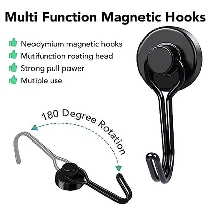 Magnetic Hooks 12 Pack 40Lbs Heavy Duty Neodymium Magnet Hooks | Black Magnetic Swivel Hooks for Hanging Rust Proof Strong Magnets with Hook Magnetic Metal Hanger for Storage