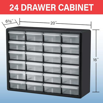 Akro-Mils 24-Drawer Plastic Storage Cabinet, 20" W x 6" D x 16" H, Black | Plastic Cabinet w/ Drawers for Garage Organization, Beads, Building Bricks Storage, Teacher Toolbox, Makeup Organizer, 10124