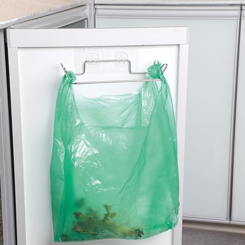 2 Pcs Stainless Steel Trash Bag Holder for Kitchen Cabinets Doors and Cupboards, Under Sink Bag Hanger, Portable Trash can, Waste Bins, Wall Adhesive Hanging Garbage Bins, With Wall Sticker Base
