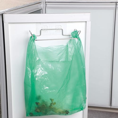2 Pcs Stainless Steel Trash Bag Holder for Kitchen Cabinets Doors and Cupboards, Under Sink Bag Hanger, Portable Trash can, Waste Bins, Wall Adhesive Hanging Garbage Bins, With Wall Sticker Base