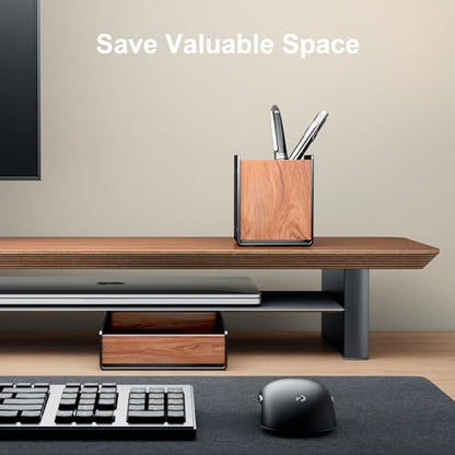 UPERGO Desk Organizer Tray Pen and Pencil Holder Set | Solid Walnut, Aluminum Accent, for Desk & Office Decor, Aesthetic Desk Accessories for Men