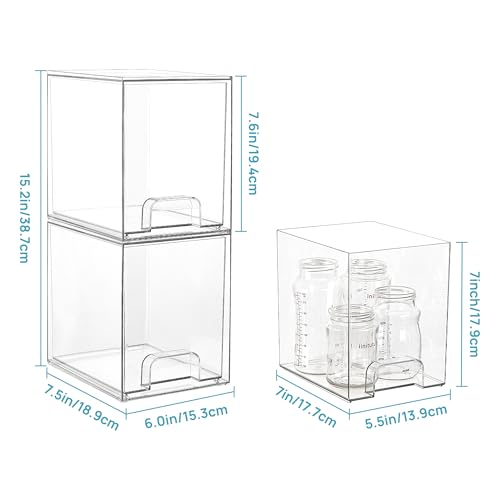 Vtopmart Clear Stackable Storage Drawers, 4 Pack Tall Plastic Organizers | Clear Pull-Out Drawers, Stackable Design for Skincare, Cosmetics, Beauty Supplies, Vanity, Bathroom, Cabinet and Countertop