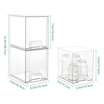 Vtopmart Clear Stackable Storage Drawers, 4 Pack Tall Plastic Organizers | Clear Pull-Out Drawers, Stackable Design for Skincare, Cosmetics, Beauty Supplies, Vanity, Bathroom, Cabinet and Countertop
