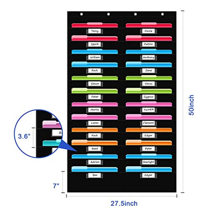 REGELETO 24 Pockets File Storage Pocket Chart with 24 Nametag Pockets, Hanging Wall File Organizer for Classroom and Office, Organize Your Assignments, Files, Scrapbooks, Paper (Black-24 pockets)