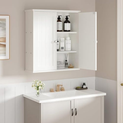 Shintenchi Bathroom Wall Medicine Cabinet, Over The Toilet Storage, White | Bathroom Storage Organizer Cupboard, with 2 Magnet Door and 3-Tier Shelves, Space Saving, Easy to Assemble & Clean